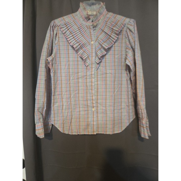Levi Strauss Plaid Pastel Shirt, Ruffle Sleeve, Women's Size 8, San Francisco - Picture 1 of 8